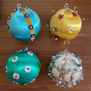 Vintage Beaded Satin & Sequined Christmas Ornaments Set of 4 - Group #3 (of 13)